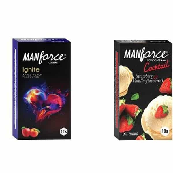 Manforce Ignite Apple-Peach & Cocktail Strawberry & Vanilla Flavoured Condoms(Set Of 2 20 Pcs)