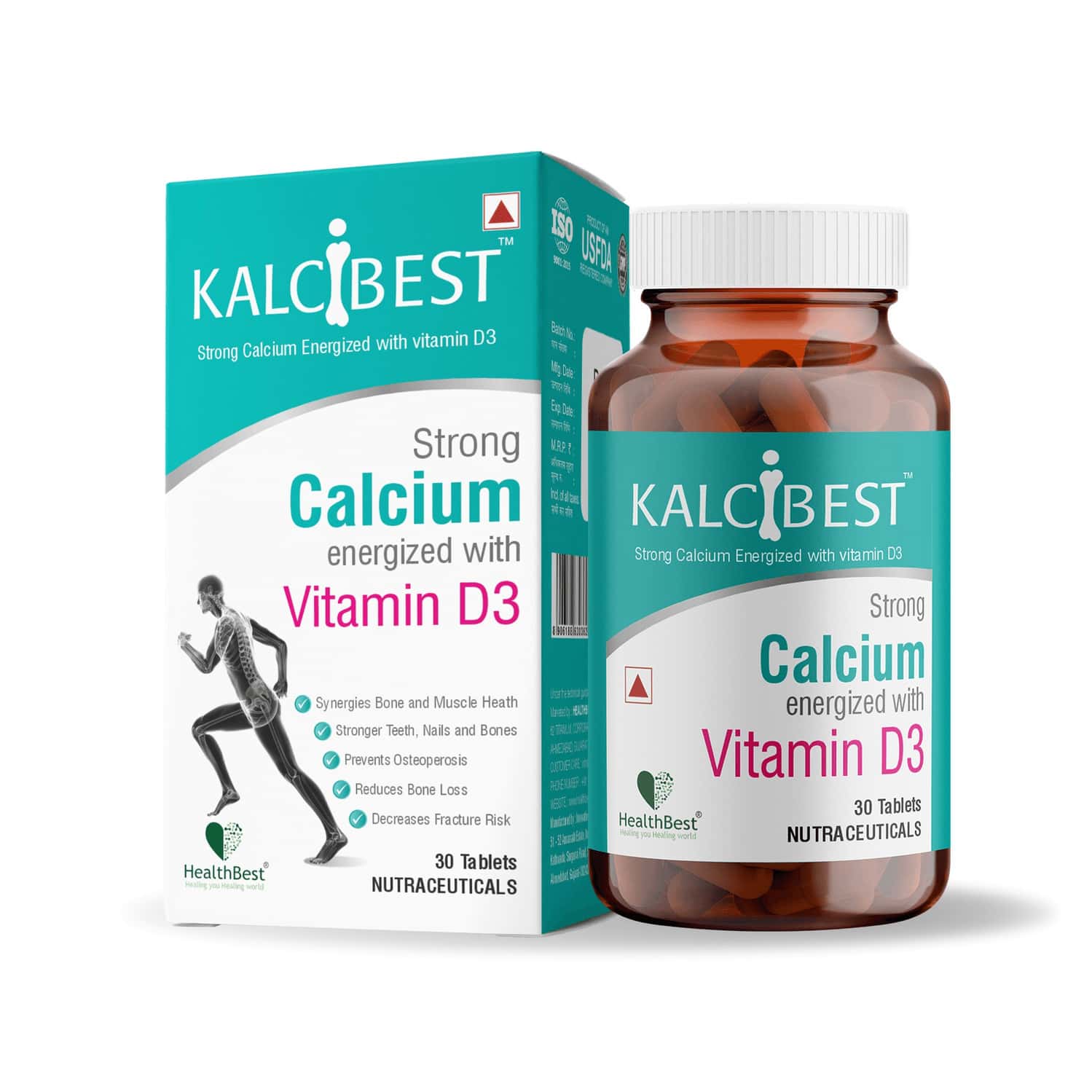 Healthbest Kalcibest Calcium Supplement Strong Bones Muscle Health Immunity - 30 Tablets