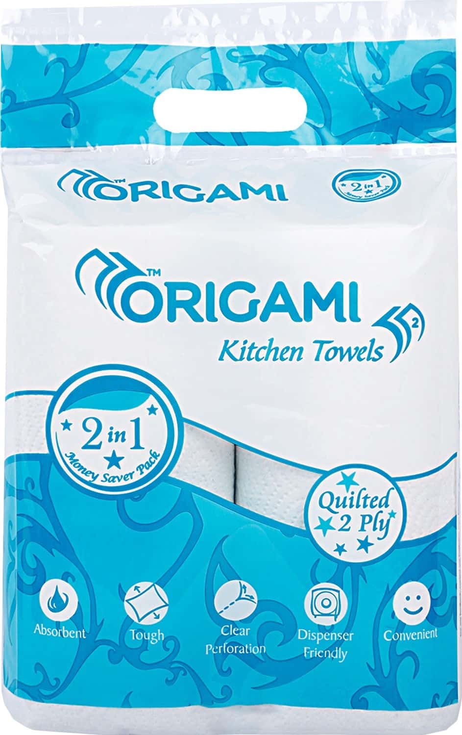 Origami Kitchen Towel Rolls / Kitchen Tissue Paper Wipes / Swipe Roll Towels - 2in1 - 2ply*60 Pulls
