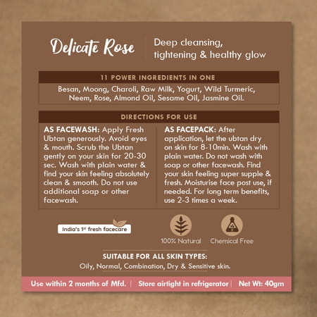 Nat Habit Fresh Delicate Rose Ubtan & Face Pack For Deep Cleansing | Tightening & Instant Glow | 40G