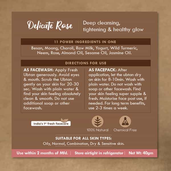 Nat Habit Fresh Delicate Rose Ubtan & Face Pack For Deep Cleansing | Tightening & Instant Glow | 40G