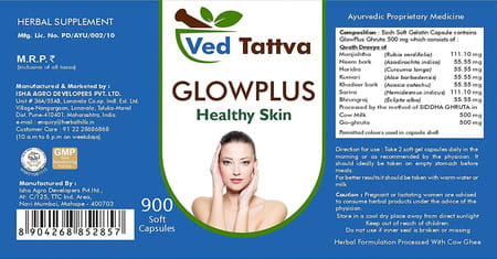 Ved Tattva Glowplus 900 Capsules | Herbal Formulation For Healthy Smooth And Blemish Free Skin