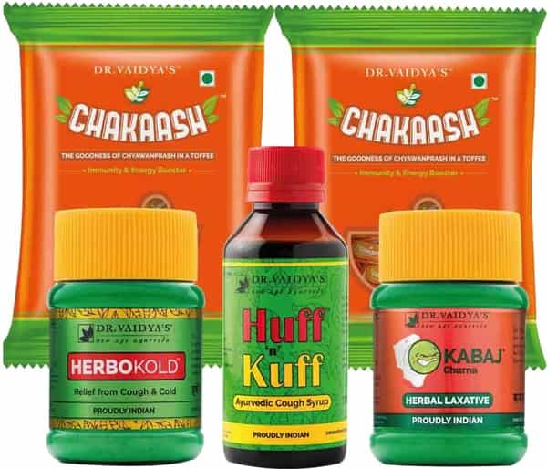 Dr. Vaidya's Kids Winter Pack - Chakaash Herbokold Huff N Kuff Kadha Huff N Kuff Syrup
