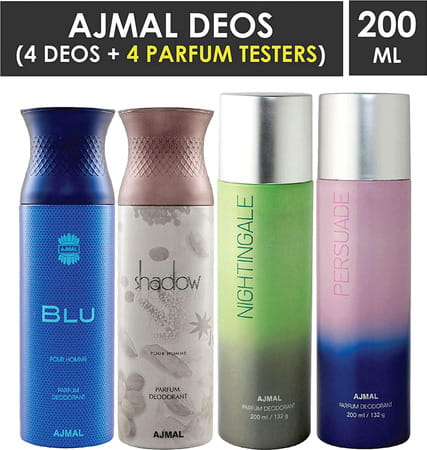 Ajmal 1 Blu Homme, Shadow Homme,Nightingale ,Persuade For Unisex Deodorants Each 200ml Pack Of 4+4