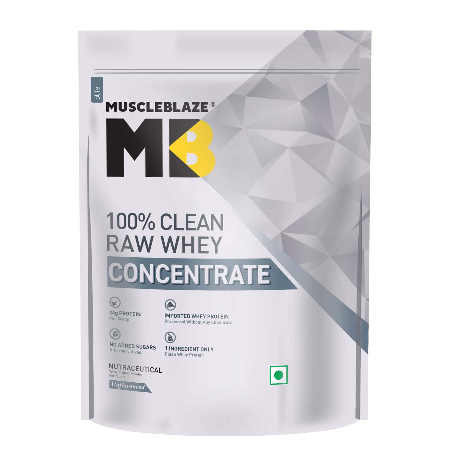 Muscleblaze Raw Whey Protein Concentrate 80 (unflavoured | 500g) | Light & Clean Protein