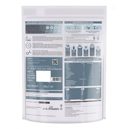 Muscleblaze Raw Whey Protein Concentrate 80 (Unflavoured | 500G) | Light & Clean Protein