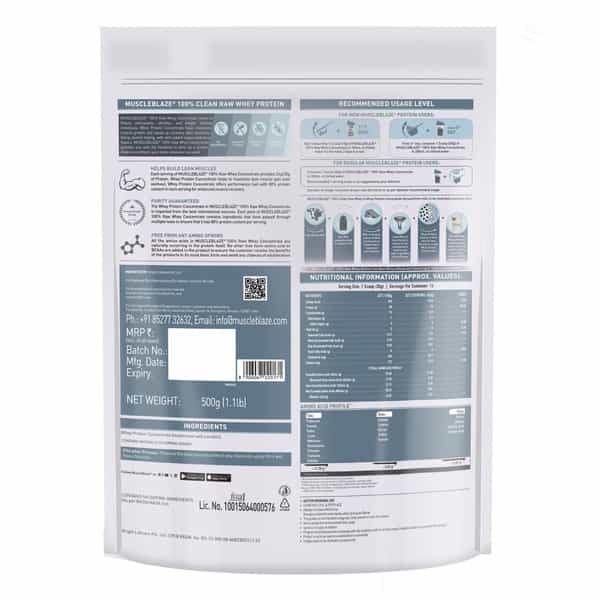 Muscleblaze Raw Whey Protein Concentrate 80 (Unflavoured | 500G) | Light & Clean Protein