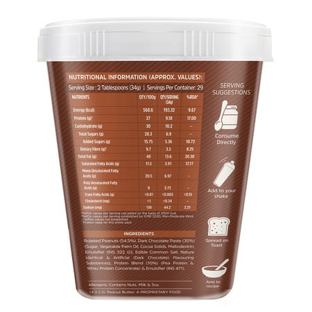 Muscleblaze Fit High Protein Peanut Butter | Creamy (Dark Chocolate Spread | 1kg) | 27g Protein