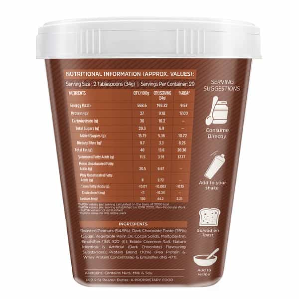 Muscleblaze Fit High Protein Peanut Butter | Creamy (Dark Chocolate Spread | 1Kg) | 27G Protein