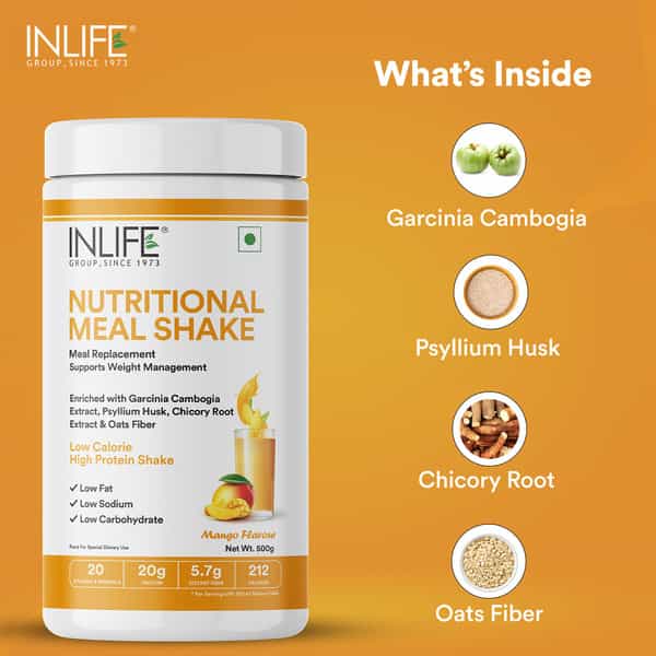 Inlife Meal Replacement Shake For Weight Management | Nutritional Meal Protein Powder | 500G(Mango)
