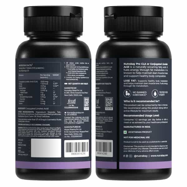 Nutrabay Pro Cla (Conjugated Linoleic Acid) | Burns Fat, Boosts Metabolism | 1000Mg - 60 Veg Tablets