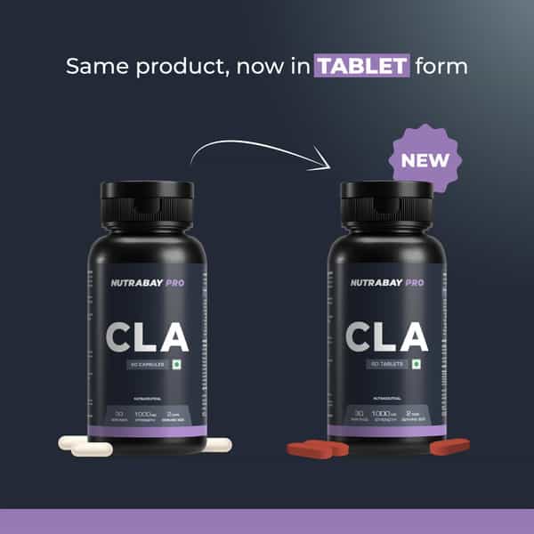 Nutrabay Pro Cla (Conjugated Linoleic Acid) | Burns Fat, Boosts Metabolism | 1000Mg - 60 Veg Tablets
