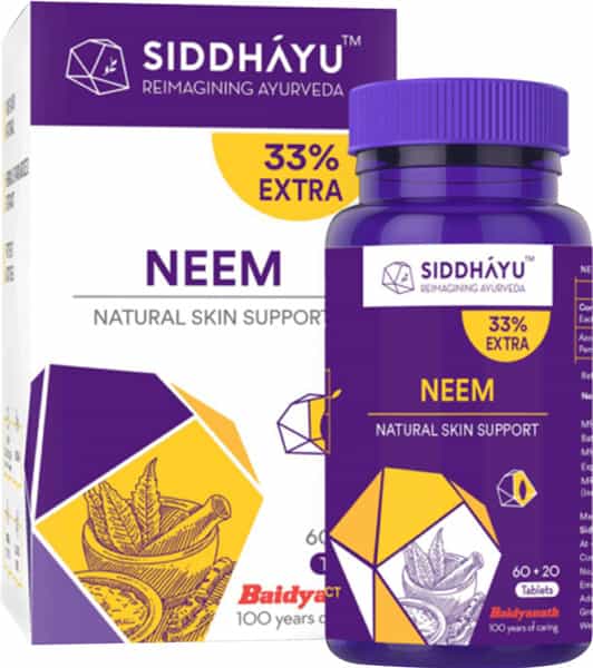 Siddhayu Neem Tablet (By Baidyanath) Natural Skin Support 60 + 20 Tablets Free (Pack Of 2)