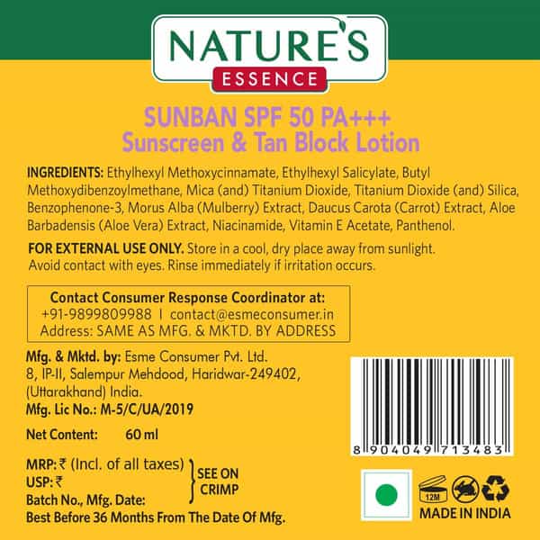 Nature's Essence Sunban Sunscreen Spf50 60Ml (Pack Of 2)