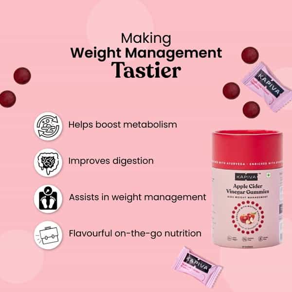 Kapiva Apple Cider Vinegar Gummies For Weight Management Detox & Metabolism - 30 Gummies