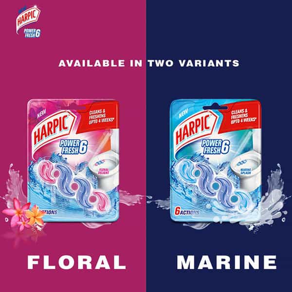Harpic Power Fresh 6 Toilet Cleaner Rim Block Marine Splash - 35 G