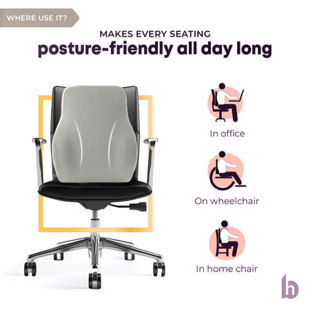 Betterhood Grey Memory Foam Ergonomic Lumbar Support Backrest Cushion For Chair