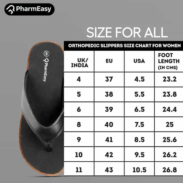 Pharmeasy Women's Diabetic & Orthopedic Slippers - Coal Black - Size Uk 8