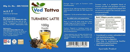 Ved Tattva Turmeric Latte 100 Gm | Haldi Milk Powder Golden Milk Instant Mix (Pack Of 2)