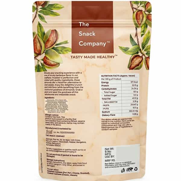 The Snack Company Roasted California Almonds - Smoky Barbeque 100G | Roasted Not Fried