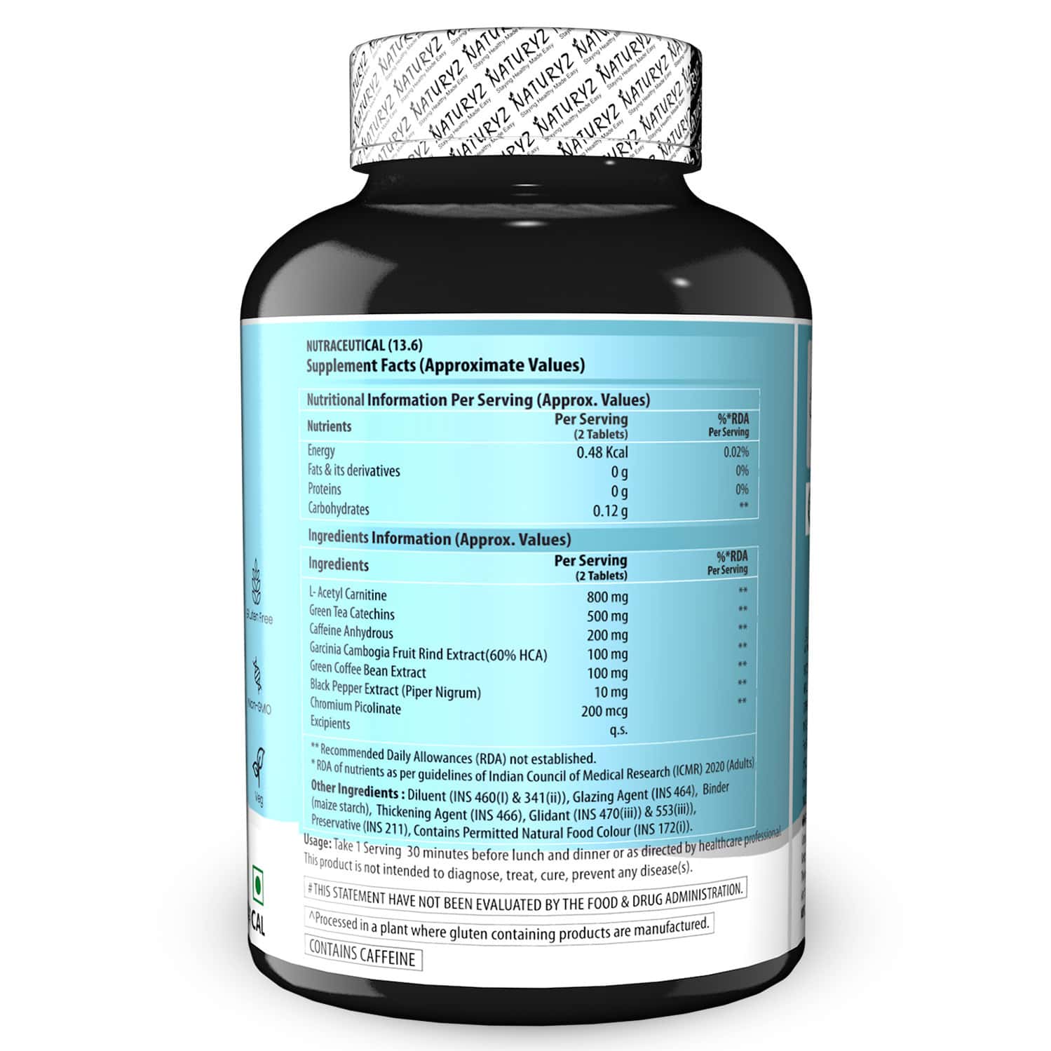 Naturyz Lean Cutz Thermogenic Fat Burner With Carnitine & 7 Extracts For Men & Women (50 Tablets)
