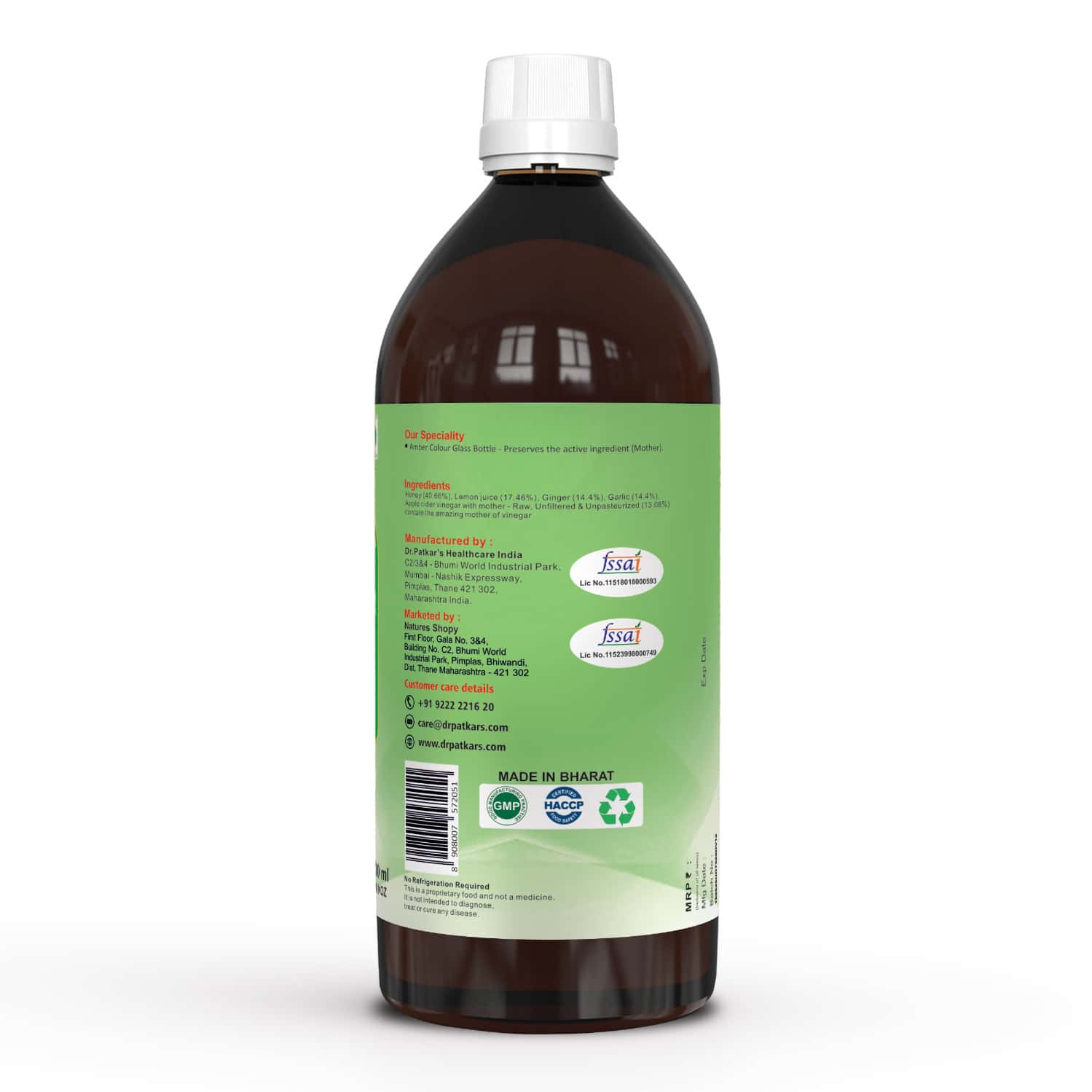 Dr. Patkar'S Apple Cider Vinegar With Ginger | Garlic | Lemon & Honey 500 Ml