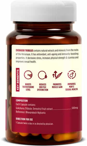 Everherb (By Pharmeasy) Tribulus (Gokshura) - Herbal Testosterone Booster - Bottle Of 60 Capsules
