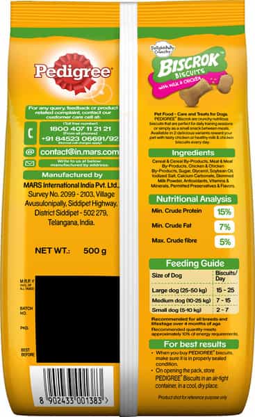 Pedigree Biscrok With Milk And Chicken 500G Gm Pack