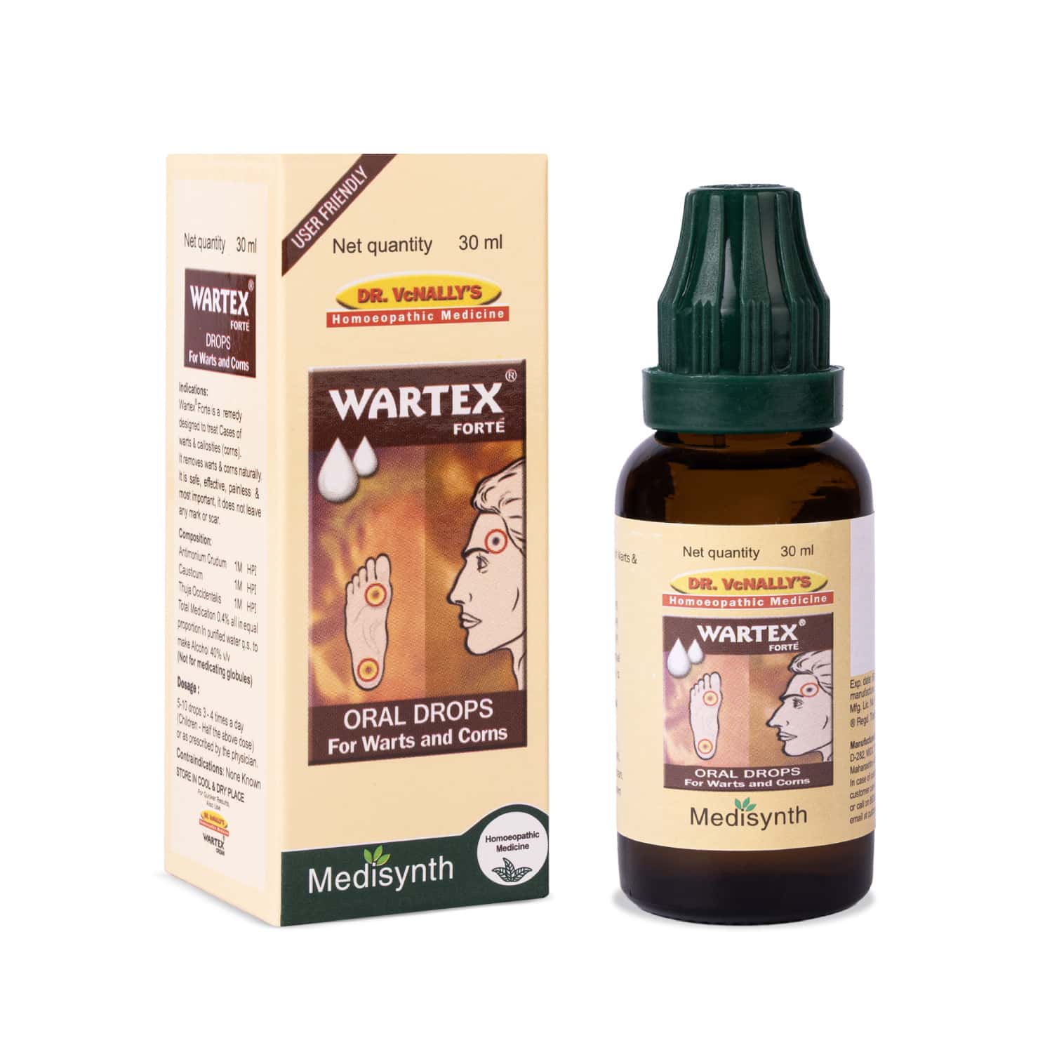 Medisynth Wartex Forte Oral Drops | Effective Homeopathic For Warts & Corns | B.no. 221 | 30ml X2