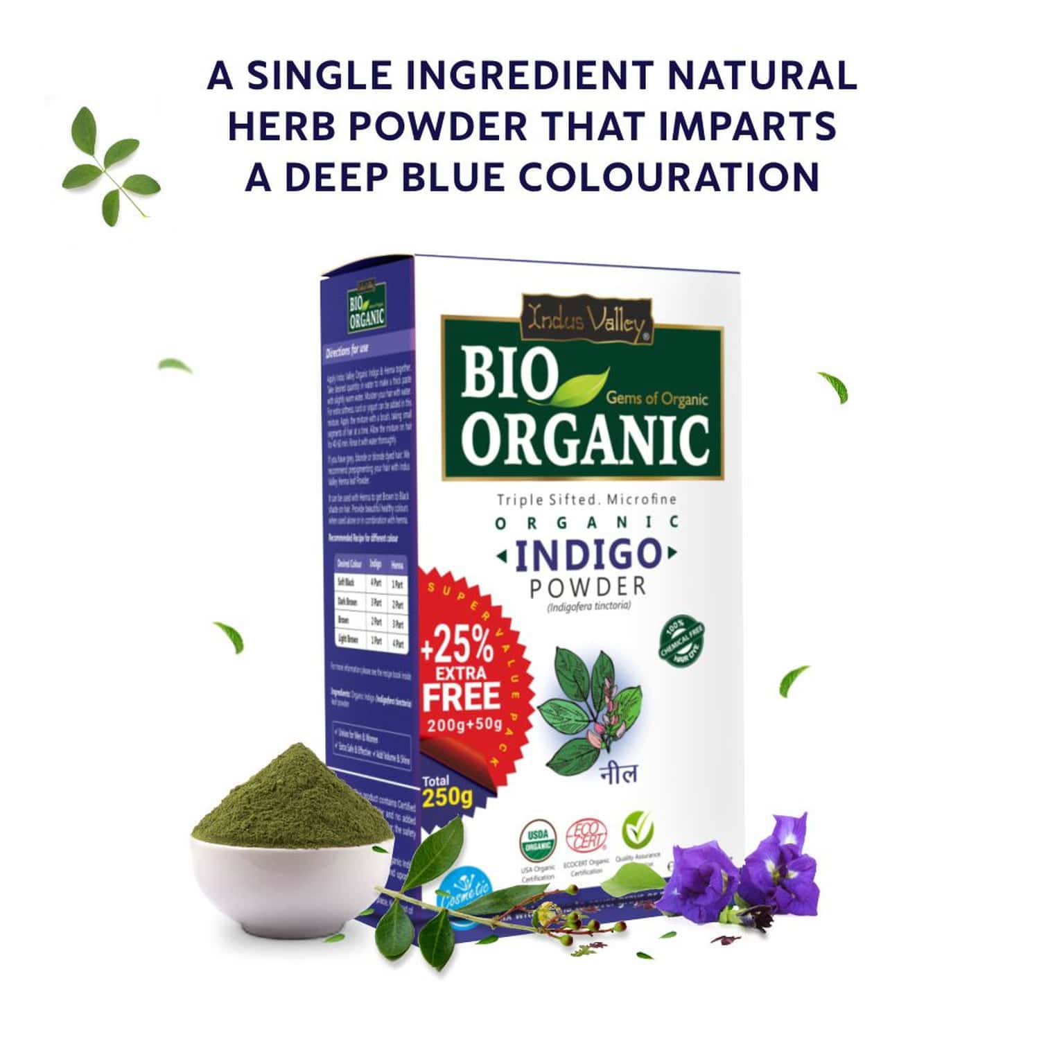 Buy INDUS VALLEY ORGANIC INDIGO POWDER FOR HAIR COLOR 250G Online & Get Upto 60 OFF at PharmEasy