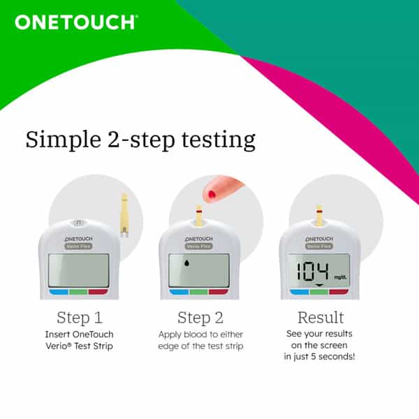 Onetouch Verio Flex Glucometer Machine | Free 10 Test Strips + 10 Sterile Lancets + 1 Lancing Device
