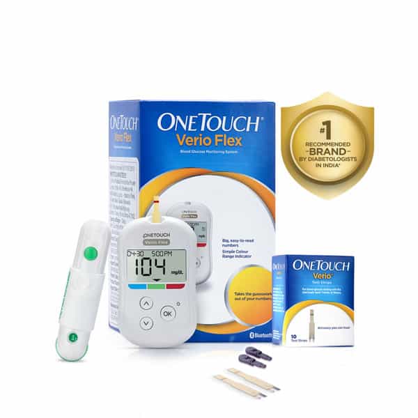 Onetouch Verio Flex Glucometer Machine | Free 10 Test Strips + 10 Sterile Lancets + 1 Lancing Device