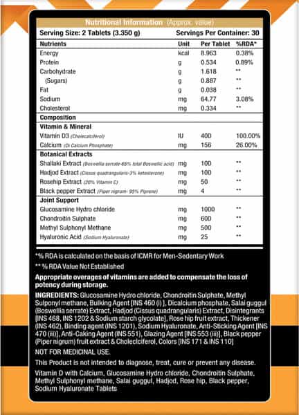 Musclexp Glucosamine + Chondroitin + Msm + Hyaluronic Acid Daily Vital 60 Tablets (Pack Of 2)