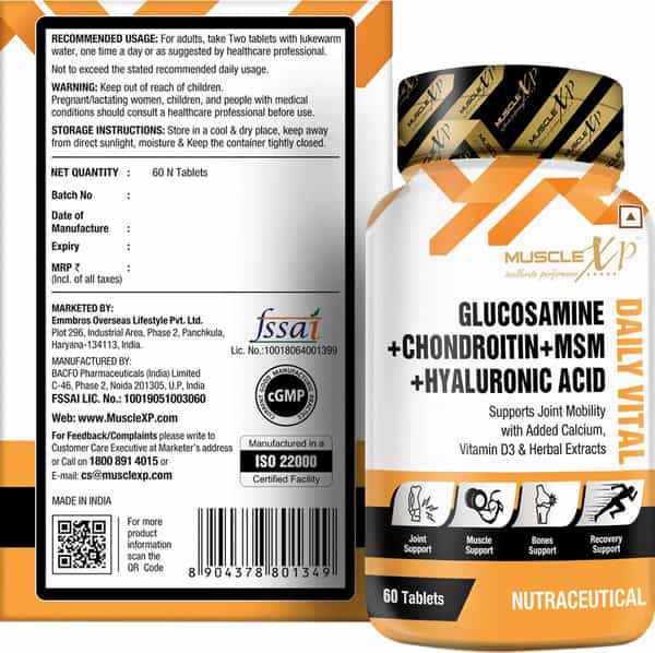 Musclexp Glucosamine + Chondroitin + Msm + Hyaluronic Acid Daily Vital 60 Tablets (Pack Of 2)