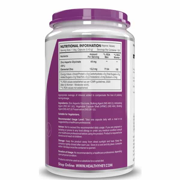 Healthyhey Nutrition Zinc Asparto Glycinate 30% - 120 Capsules