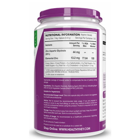 Healthyhey Nutrition Zinc Asparto Glycinate 30% - 120 Capsules