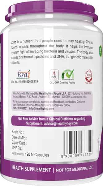 Healthyhey Nutrition Zinc Asparto Glycinate 30% - 120 Capsules