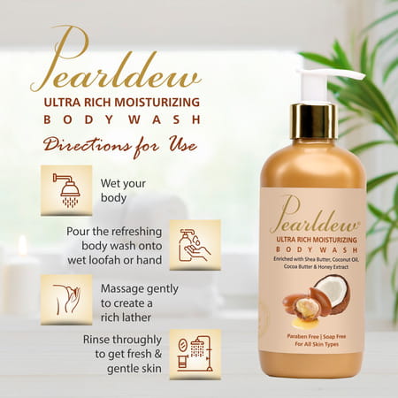 Pearldew Ultra Rich Moisturizing Body Wash 300 Ml | With Shea Butter & Honey (Pack Of 4)