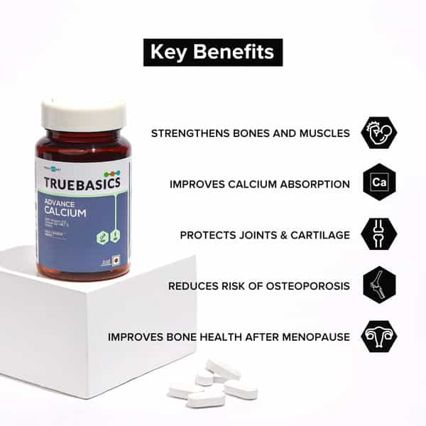 Truebasics Advance Calcium Tablets For Women & Men | 90 Calcium Tablets