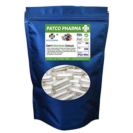 Patco Pharma - Size 00 Pearl White Empty Vegetarian Pill Capsule | Diy Powder Filling (Pack Of 250)