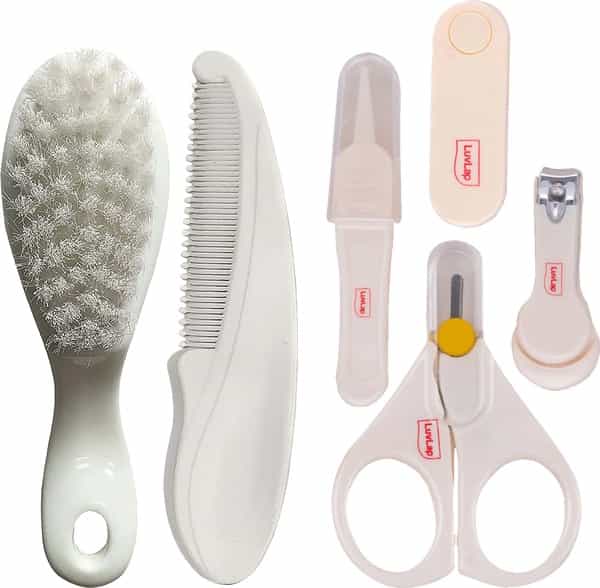 Luvlap Baby 4Pcs Nail Grooming Set And Elegant Baby Comb & Brush Set Grooming Set 0M+