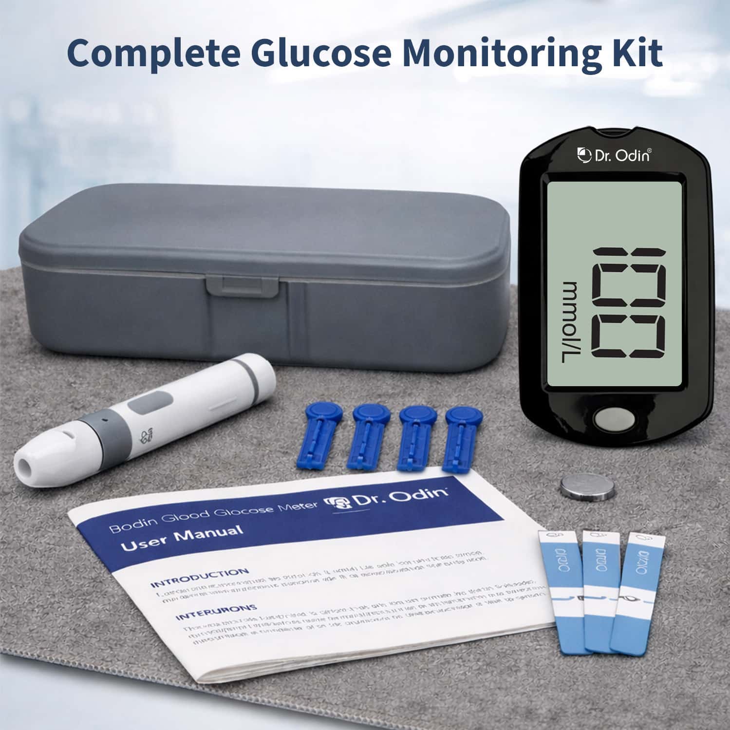 Dr. Odin Blood Glucose Monitoring System Gdh-Fad Monitoring Meter Kit Vial 10 Strip| 10 Lancet White