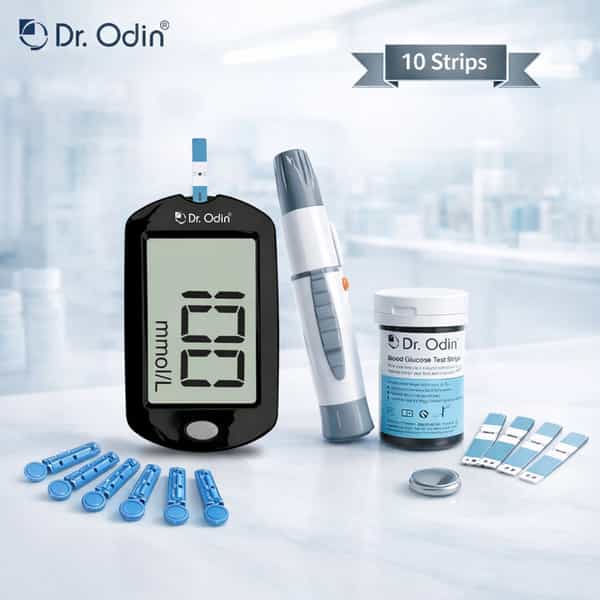 Dr. Odin Blood Glucose Monitoring System Gdh-Fad Monitoring Meter Kit Vial 10 Strip| 10 Lancet White