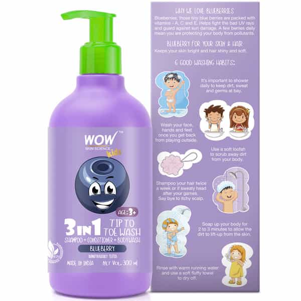 Wow Skin Science Kids 3 In 1 Tip To Toe Wash - 300 Ml Blueberry
