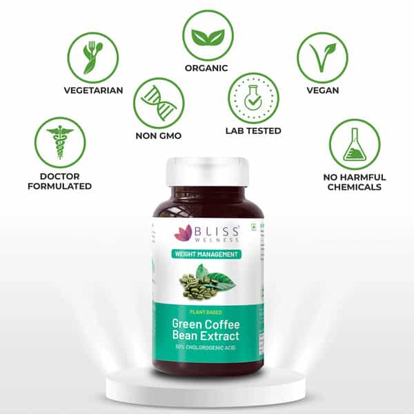 Bliss Welness Green Coffee Bean For Weight Management Appetite Control Supplement - 60 Veg Capsules