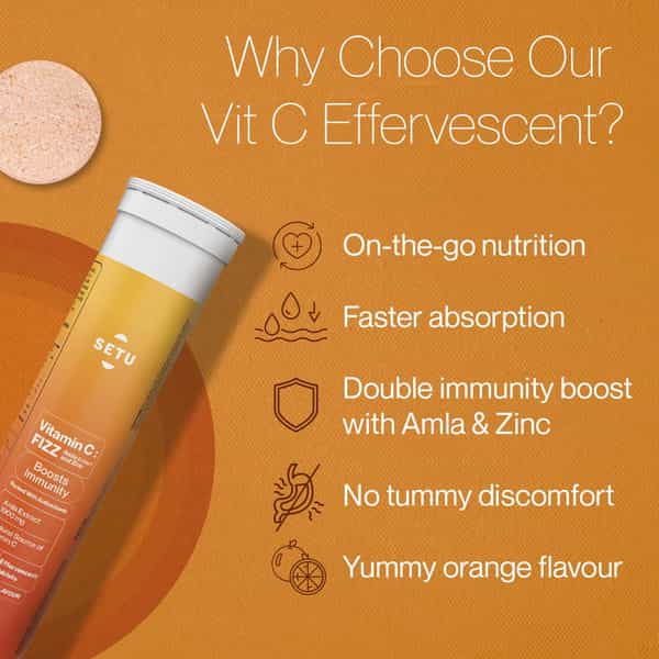 Setu Vitamin C: Fizz - 60 Effervescent Tablets| Orange Flavour