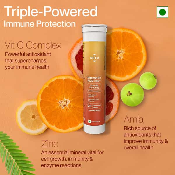 Setu Vitamin C: Fizz - 60 Effervescent Tablets| Orange Flavour