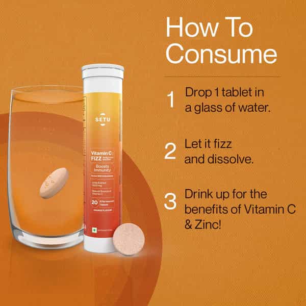 Setu Vitamin C: Fizz - 60 Effervescent Tablets| Orange Flavour