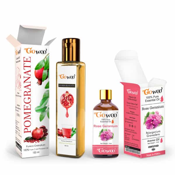 Pack Of 2 Rose Geranium Essential Oil & Pomegranate Seed Carrier Oil - 100% Pure Natural & Undiluted