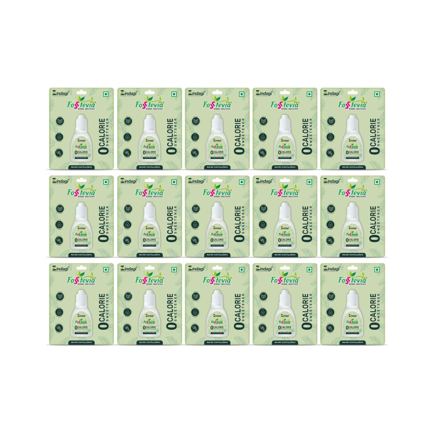 Zindagi Fosstevia Liquid|zero Calorie Sweetener|100% Natural Sugar Free|10 Ml|pack Of 15